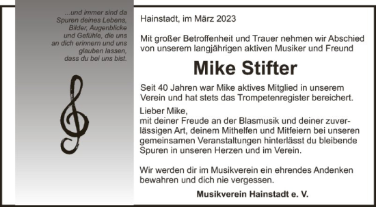 Traueranzeige von Mike Stifter von Fränkische Nachrichten