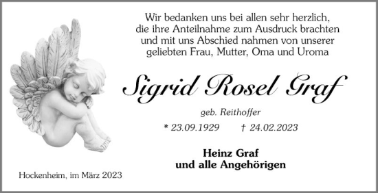 Traueranzeige von Sigrid Rosel Graf von Schwetzinger Zeitung