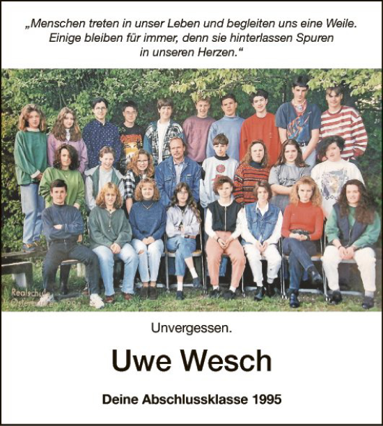 Traueranzeige von Uwe Wesch von Fränkische Nachrichten