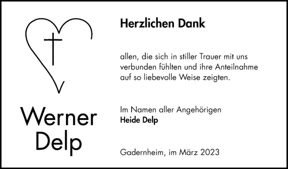  Traueranzeige für Werner Delp vom 18.03.2023 aus Bergsträßer Anzeiger