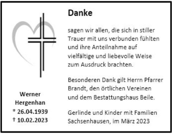 Traueranzeige von Werner Hergenhan von Fränkische Nachrichten