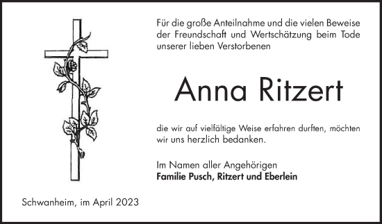 Traueranzeige von Anna Ritzert von Bergsträßer Anzeiger