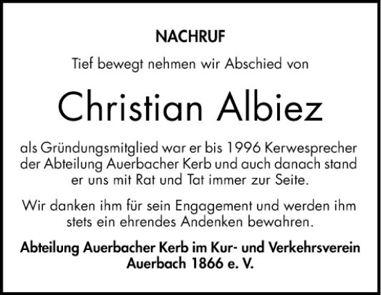 Traueranzeige von Christian Albiez von Bergsträßer Anzeiger