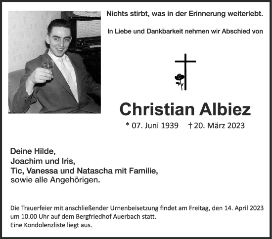 Traueranzeige von Christian Albiez von Bergsträßer Anzeiger