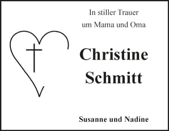 Traueranzeige von Christine Schmitt von Fränkische Nachrichten