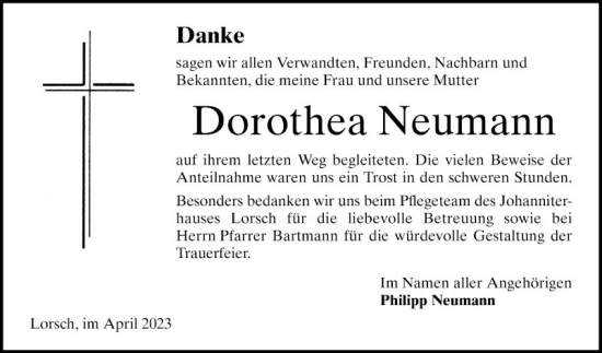 Traueranzeige von Dorothea Neumann von Bergsträßer Anzeiger