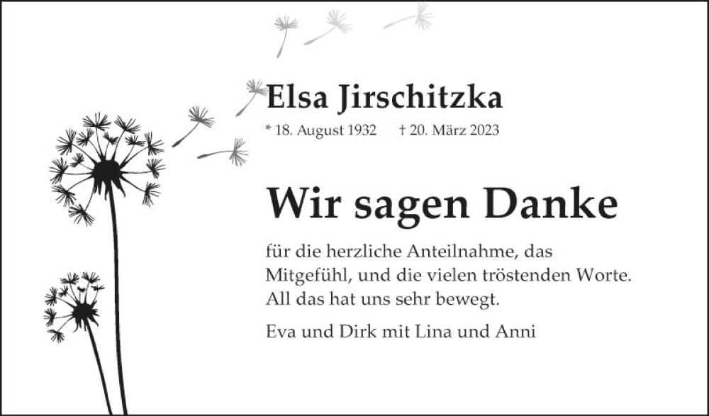  Traueranzeige für Elsa Jirschitzka vom 15.04.2023 aus Bergsträßer Anzeiger
