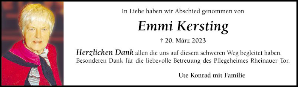  Traueranzeige für Emmi Kersting vom 22.04.2023 aus Mannheimer Morgen
