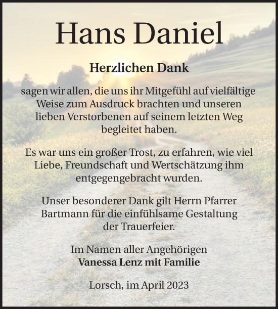 Traueranzeige von Hans Daniel von Bergsträßer Anzeiger