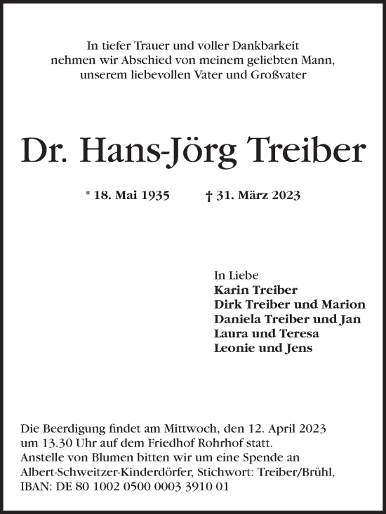 Traueranzeigen Von Hans-Jörg Treiber | Trauerportal Ihrer Tageszeitung