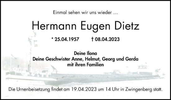 Traueranzeige von Hermann Eugen Dietz von Bergsträßer Anzeiger