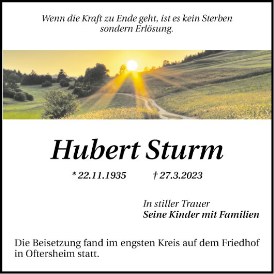 Traueranzeige von Hubert Sturm von Schwetzinger Zeitung