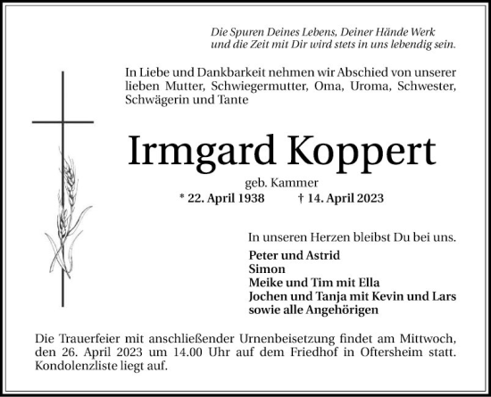 Traueranzeige von Irmgard Koppert von Schwetzinger Zeitung