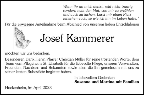 Traueranzeige von Josef Kammerer von Schwetzinger Zeitung