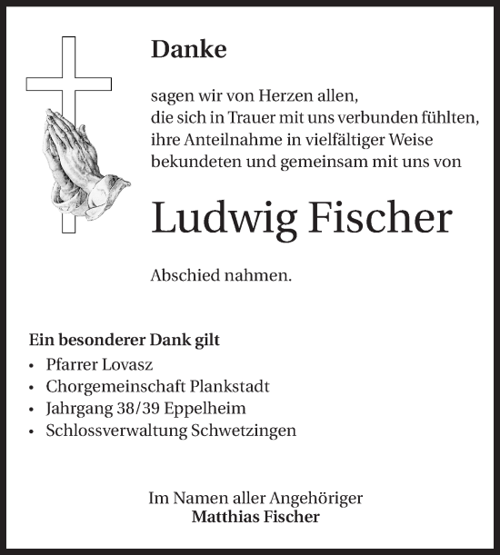 Traueranzeige von Ludwig Fischer von Schwetzinger Zeitung