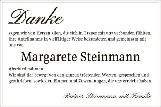 Traueranzeige von Margarete Steinmann von Bergsträßer Anzeiger