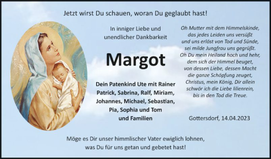 Traueranzeige von Margot  von Fränkische Nachrichten