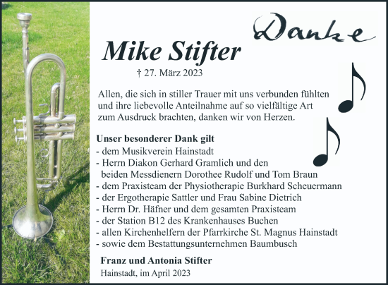 Traueranzeige von Mike Stifter von Fränkische Nachrichten