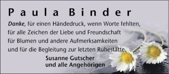 Traueranzeige von Paula Binder von Mannheimer Morgen