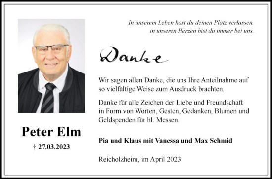 Traueranzeige von Peter Elm von Fränkische Nachrichten