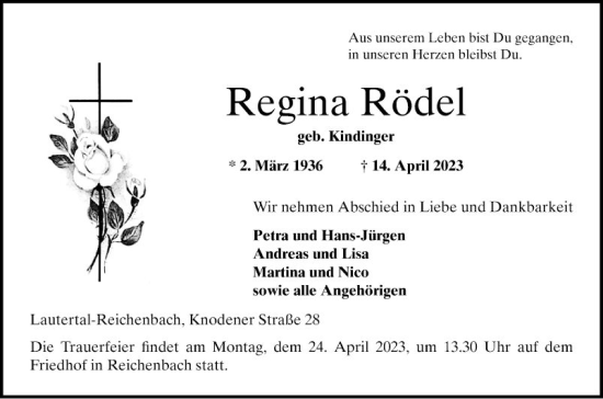 Traueranzeige von Regina Rödel von Bergsträßer Anzeiger