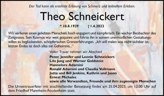 Traueranzeige von Theo Schneickert von Mannheimer Morgen