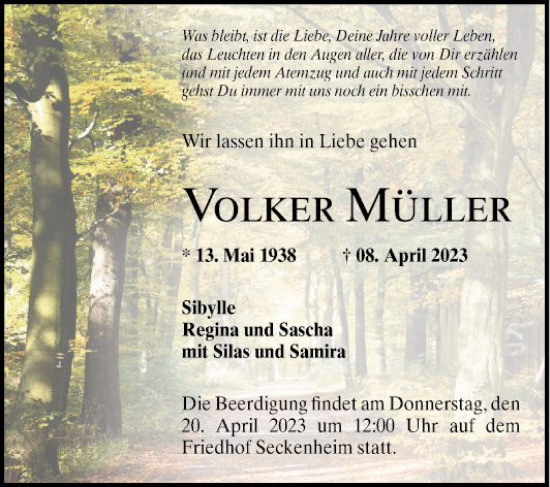 Traueranzeige von Volker Müller von Mannheimer Morgen