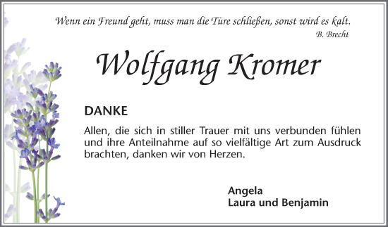 Traueranzeige von Wolfgang Kromer von Mannheimer Morgen