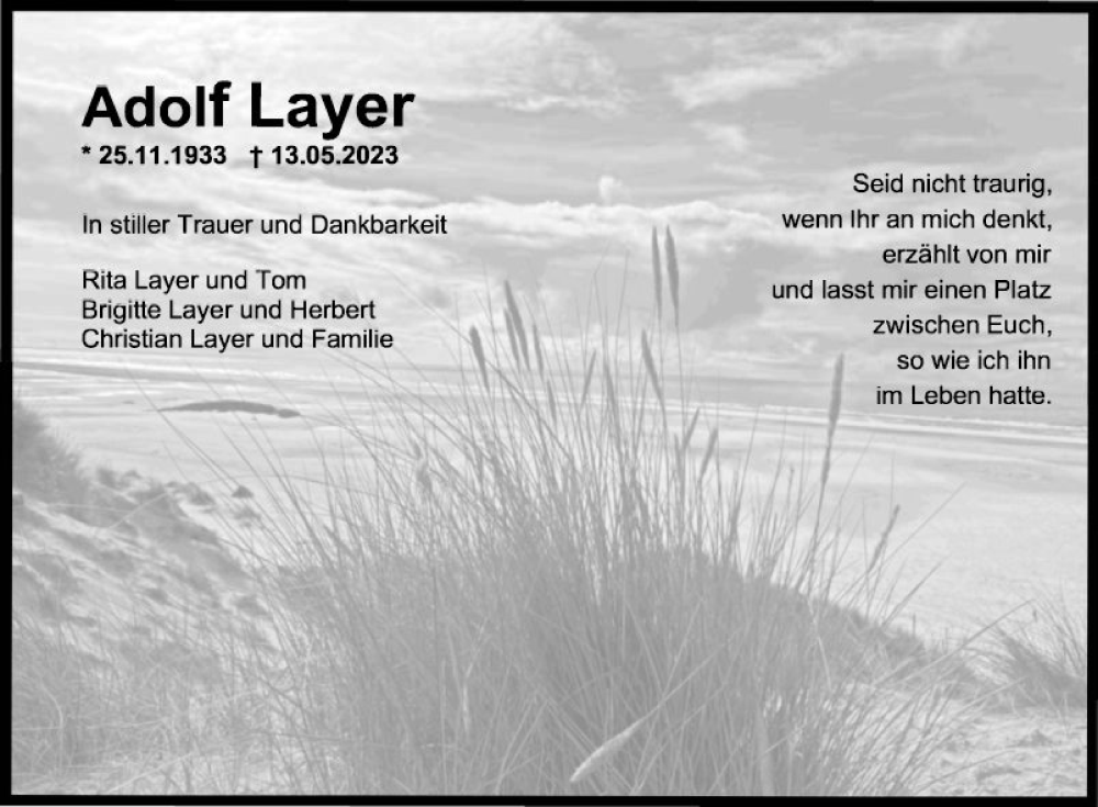  Traueranzeige für Adolf Layer vom 20.05.2023 aus Mannheimer Morgen
