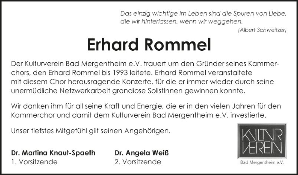  Traueranzeige für Erhard Rommel vom 12.05.2023 aus Fränkische Nachrichten