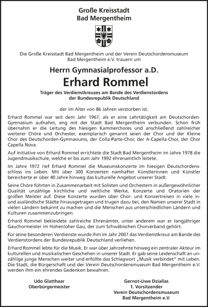  Traueranzeige für Erhard Rommel vom 04.05.2023 aus Fränkische Nachrichten