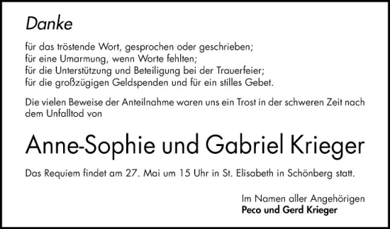 Traueranzeige von Gabriel Krieger von Bergsträßer Anzeiger