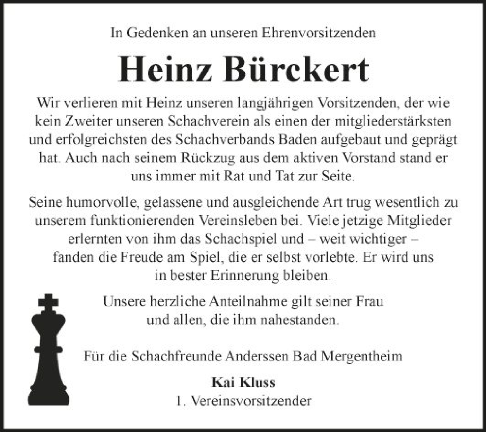  Traueranzeige für Heinz Bürckert vom 27.05.2023 aus Fränkische Nachrichten