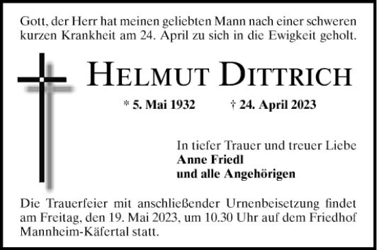 Traueranzeige von Helmut Dittrich von Mannheimer Morgen