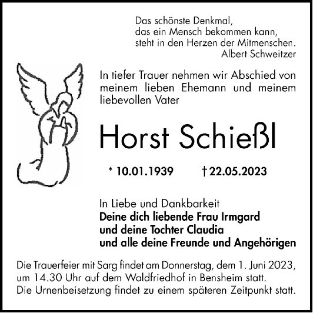  Traueranzeige für Horst Schießl vom 27.05.2023 aus Bergsträßer Anzeiger