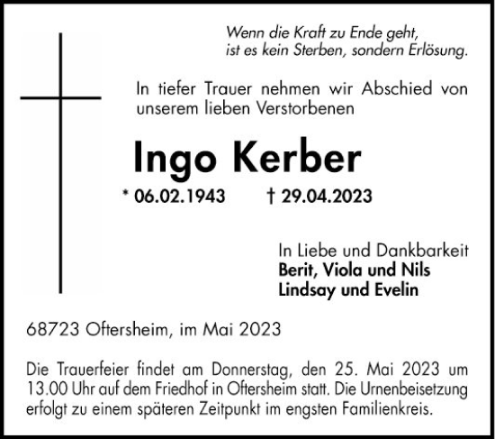 Traueranzeige von Ingo Kerber von Schwetzinger Zeitung