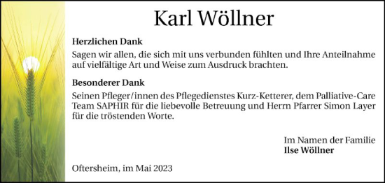 Traueranzeige von Karl Wöllner von Schwetzinger Zeitung