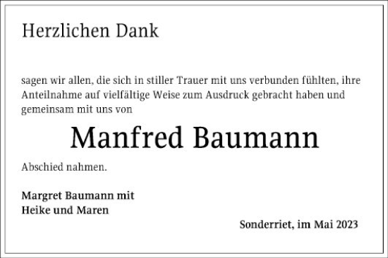 Traueranzeige von Manfred Baumann von Fränkische Nachrichten