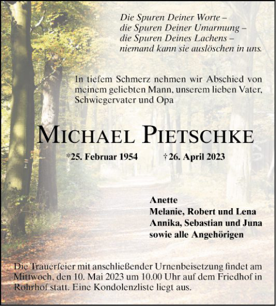 Traueranzeige von Michael Pitschke von Mannheimer Morgen