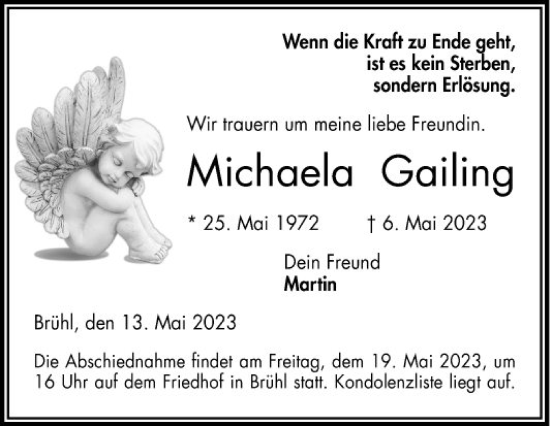 Traueranzeige von Michaela Gailing von Schwetzinger Zeitung