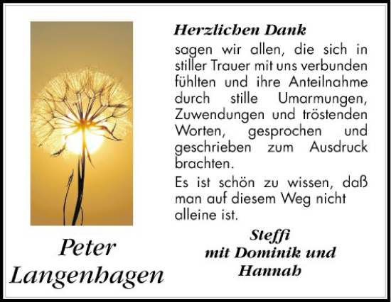 Traueranzeige von Peter Langenhagen von Schwetzinger Zeitung