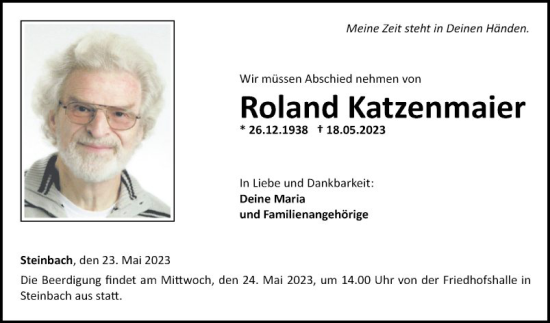 Traueranzeige von Roland Katzenmaier von Fränkische Nachrichten