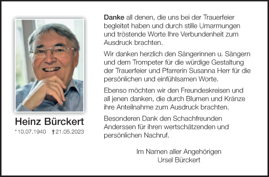 Traueranzeige von Heinz Bürckert von Fränkische Nachrichten