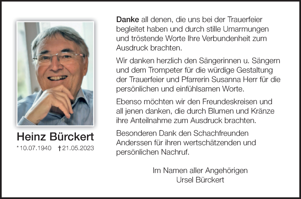  Traueranzeige für Heinz Bürckert vom 02.06.2023 aus Fränkische Nachrichten