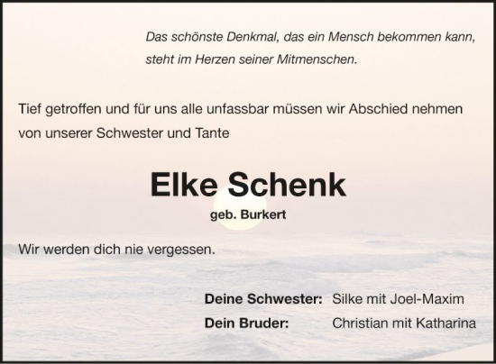 Traueranzeige von Elke Schenk von Fränkische Nachrichten