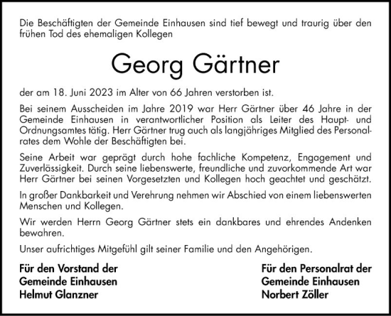 Traueranzeige von Georg Gärtner von Bergsträßer Anzeiger