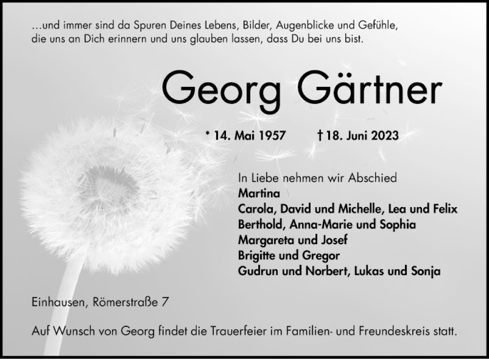  Traueranzeige für Georg Gärtner vom 24.06.2023 aus Bergsträßer Anzeiger