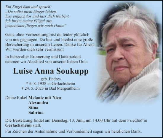 Traueranzeigen Von Luise Anna Soukupp | Trauerportal Ihrer Tageszeitung