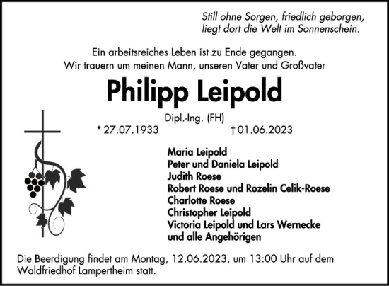 Traueranzeige von Philipp Leipold von Mannheimer Morgen