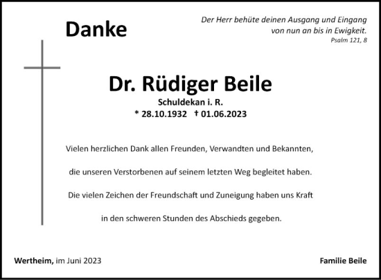 Traueranzeige von Rüdiger Beile von Fränkische Nachrichten